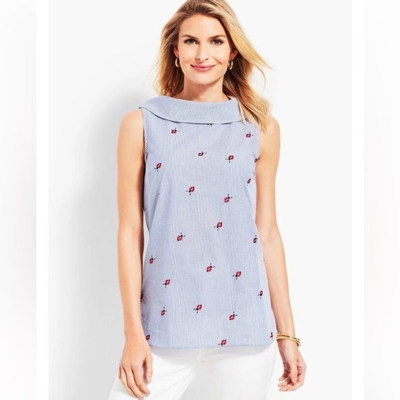 Talbots Ladybug Embroidered Stripped Tank Top - Picture 1 of 8